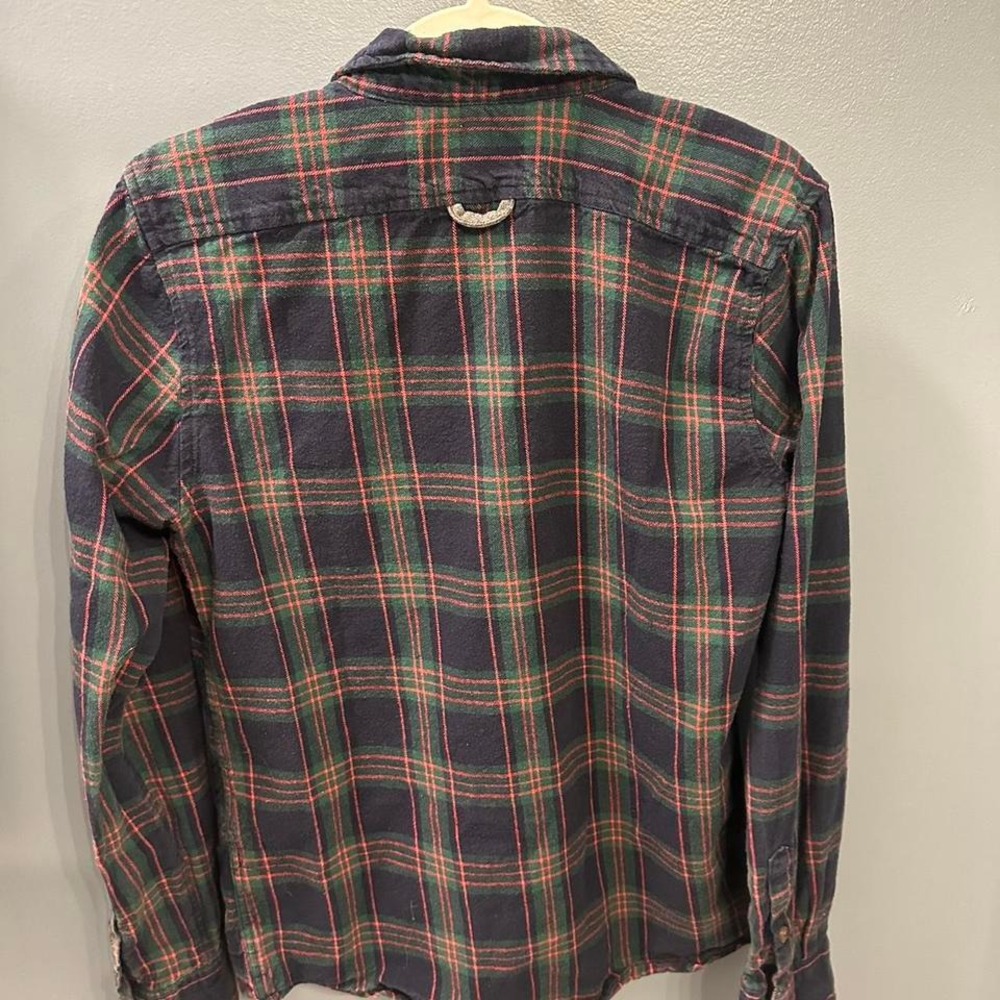 Bellfield Mens Medium Tartan Flannel Shirt Green & Red‎ Button Down - Picture 2 of 6